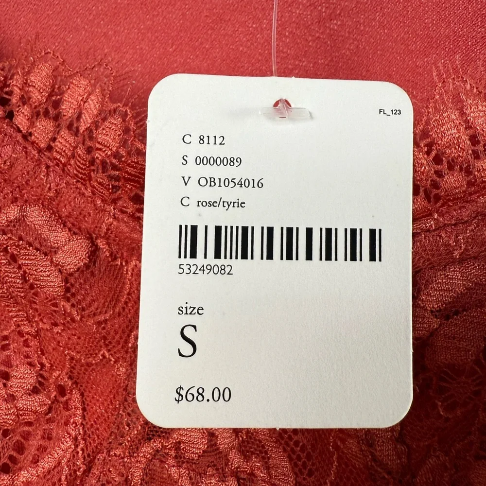 NWT Free People Long Sleeve Lace Trim Blouse in Rose‎ Size Small